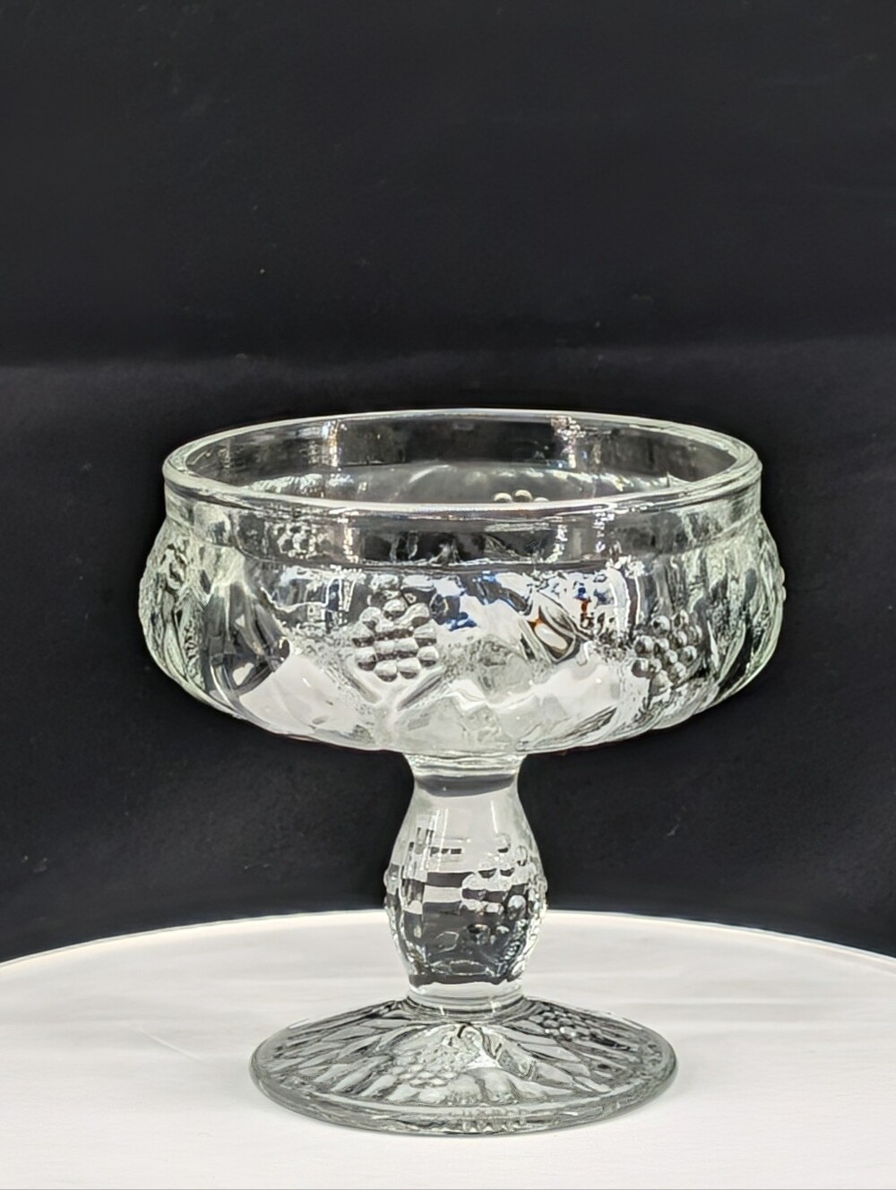 Vintage French Pressed Glass Pedestal Compote Bowl - Embossed Grapes 🍇